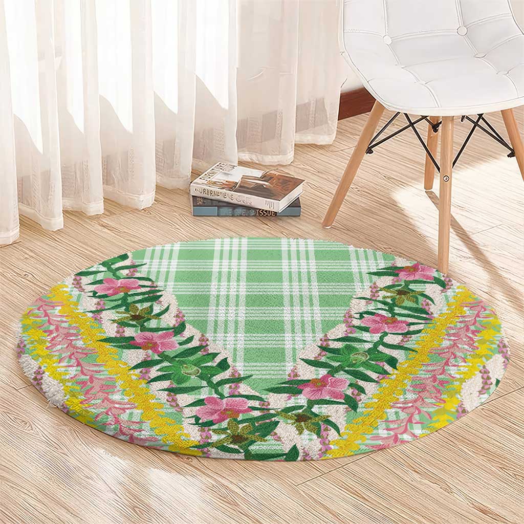 Hawaii Pikake Lokelani Plumeria Lei Round Carpet Green Palaka Motifs