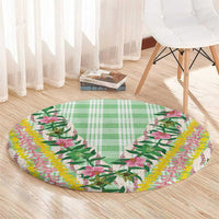 Hawaii Pikake Lokelani Plumeria Lei Round Carpet Green Palaka Motifs