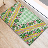 Hawaii Pikake Lokelani Plumeria Lei Rubber Doormat Green Palaka Motifs