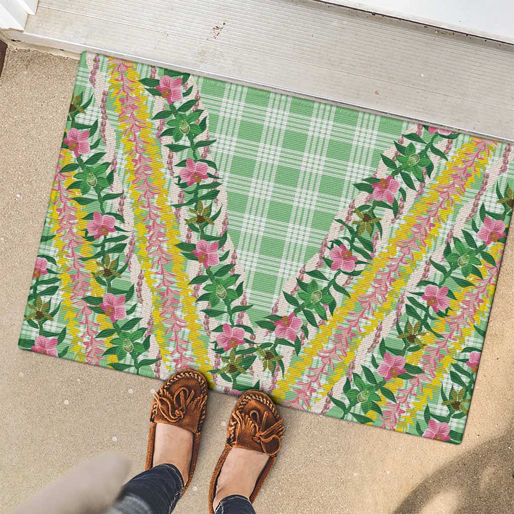 Hawaii Pikake Lokelani Plumeria Lei Rubber Doormat Green Palaka Motifs