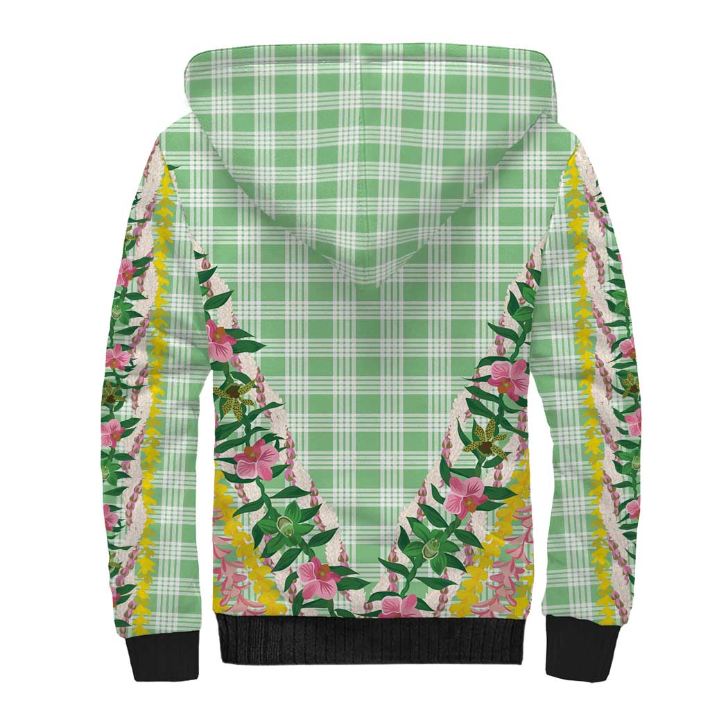Hawaii Pikake Lokelani Plumeria Lei Sherpa Hoodie Green Palaka Motifs