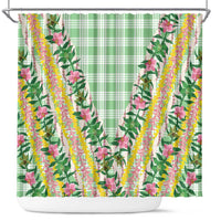 Hawaii Pikake Lokelani Plumeria Lei Shower Curtain Green Palaka Motifs LT05 Green - Polynesian Pride