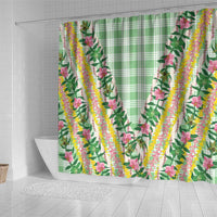 Hawaii Pikake Lokelani Plumeria Lei Shower Curtain Green Palaka Motifs LT05 - Polynesian Pride