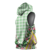 Hawaii Pikake Lokelani Plumeria Lei Sleeveless Hoodie Green Palaka Motifs