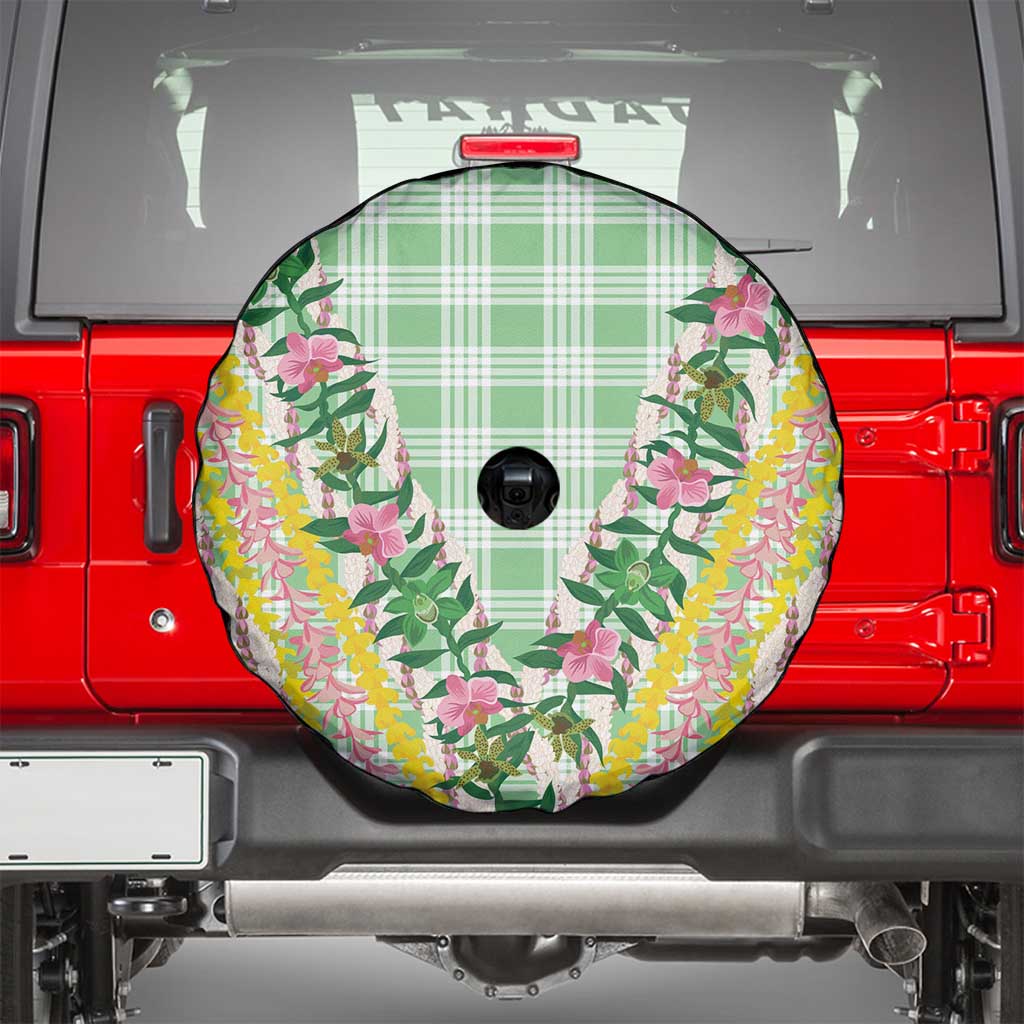 Hawaii Pikake Lokelani Plumeria Lei Spare Tire Cover Green Palaka Motifs