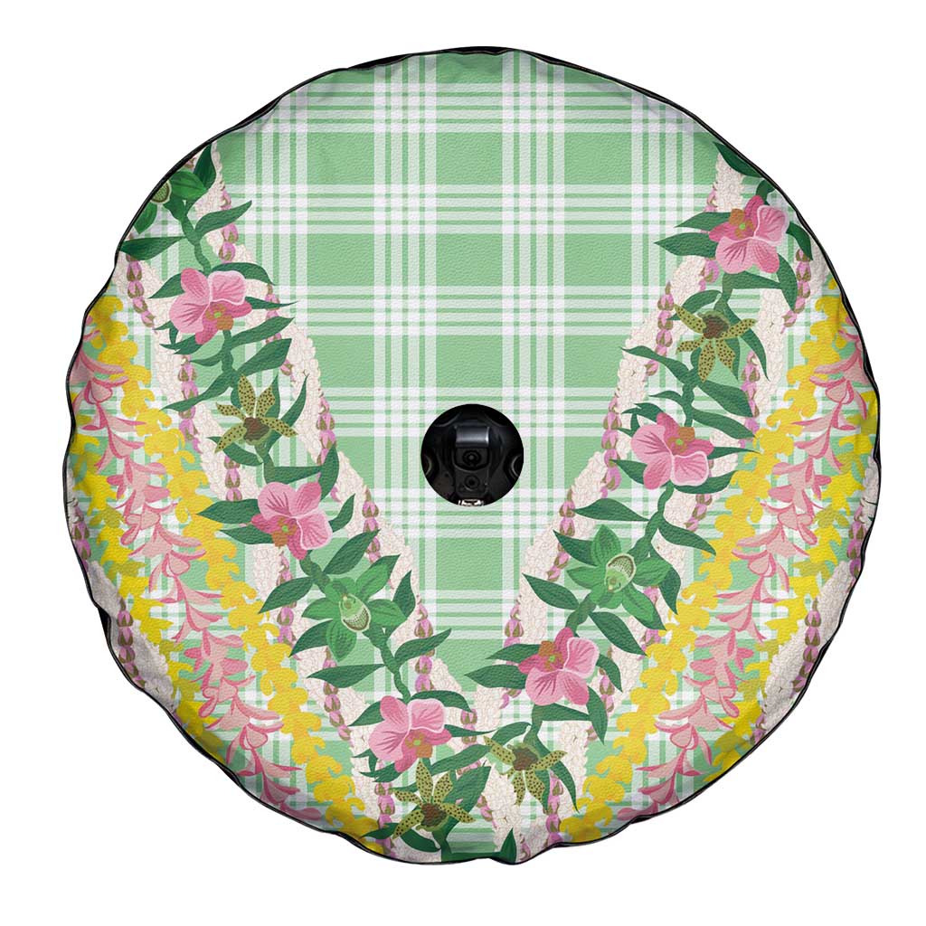 Hawaii Pikake Lokelani Plumeria Lei Spare Tire Cover Green Palaka Motifs