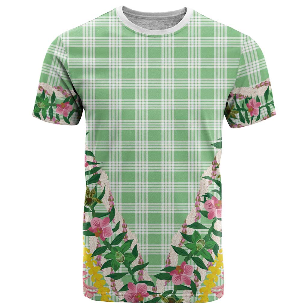 Hawaii Pikake Lokelani Plumeria Lei T Shirt Green Palaka Motifs