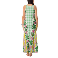 Hawaii Pikake Lokelani Plumeria Lei Tank Maxi Dress Green Palaka Motifs