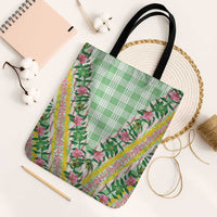 Hawaii Pikake Lokelani Plumeria Lei Tote Bag Green Palaka Motifs LT05 Black Strap One Size Green - Polynesian Pride