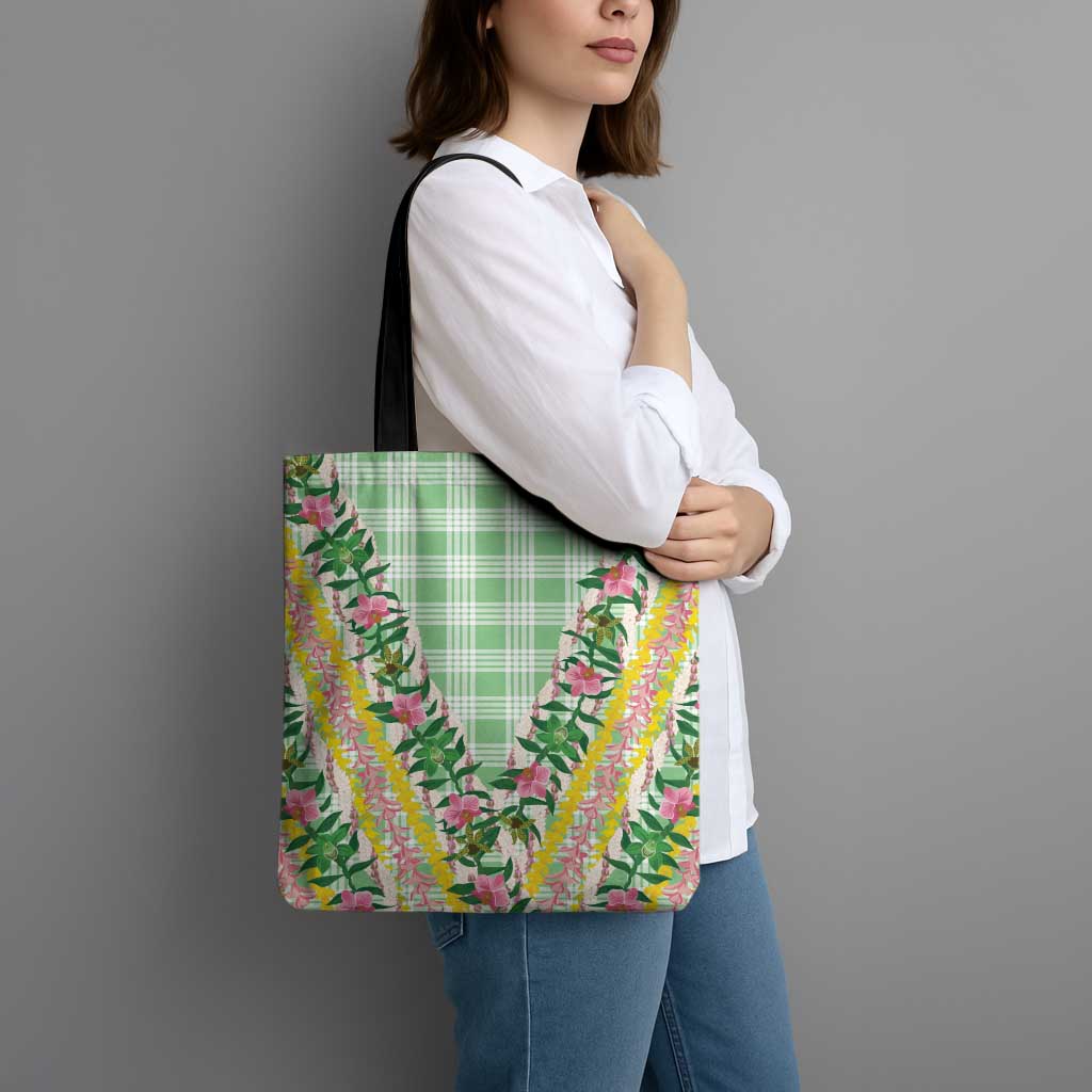 Hawaii Pikake Lokelani Plumeria Lei Tote Bag Green Palaka Motifs LT05 - Polynesian Pride