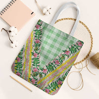 Hawaii Pikake Lokelani Plumeria Lei Tote Bag Green Palaka Motifs LT05 White Strap One Size Green - Polynesian Pride