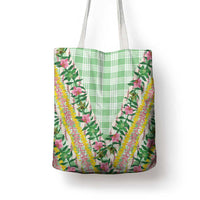 Hawaii Pikake Lokelani Plumeria Lei Tote Bag Green Palaka Motifs LT05 - Polynesian Pride