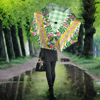 Hawaii Pikake Lokelani Plumeria Lei Umbrella Green Palaka Motifs