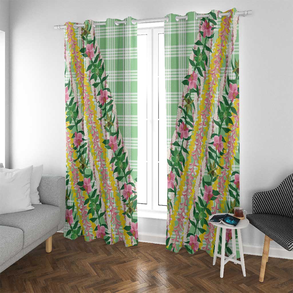 Hawaii Pikake Lokelani Plumeria Lei Window Curtain Green Palaka Motifs