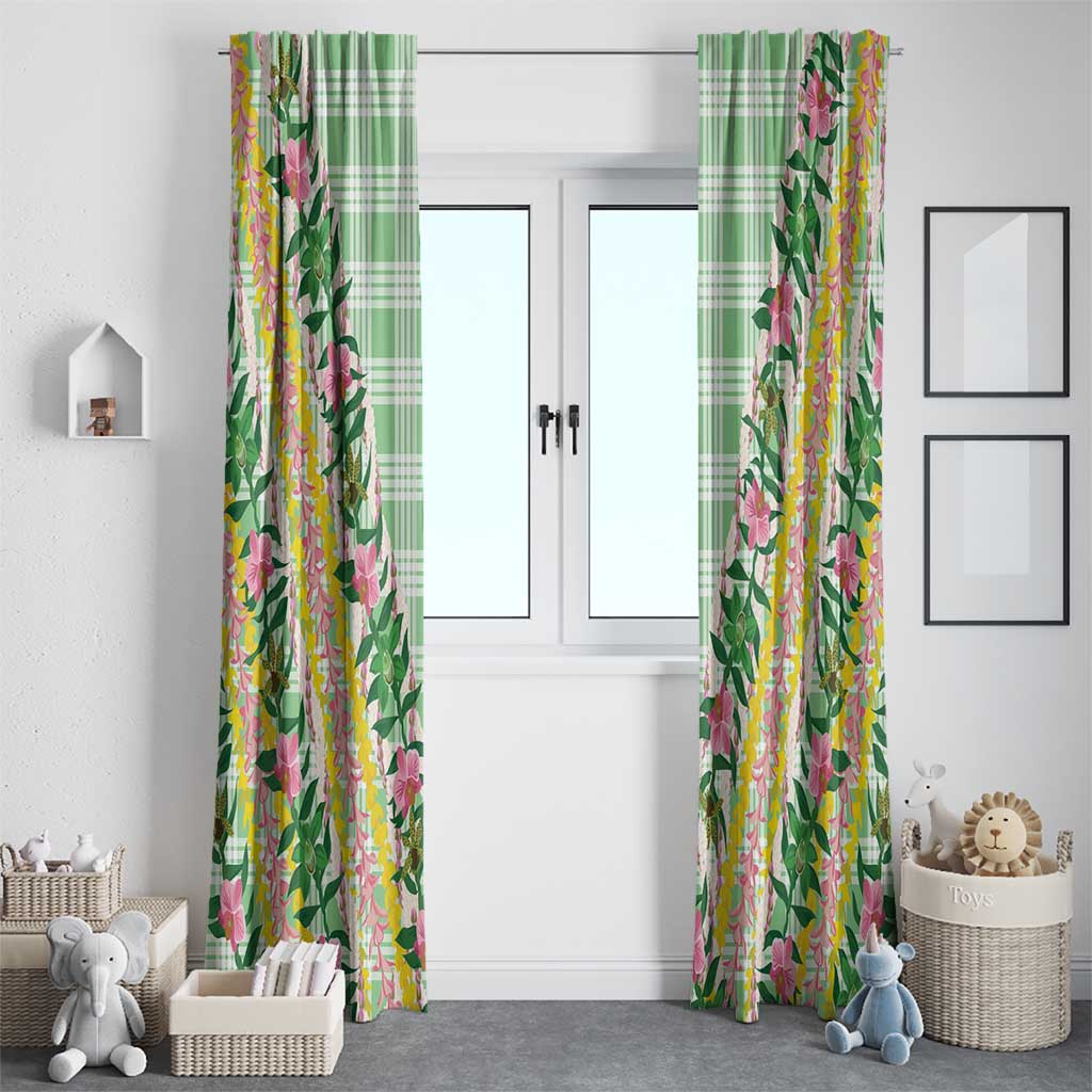 Hawaii Pikake Lokelani Plumeria Lei Window Curtain Green Palaka Motifs