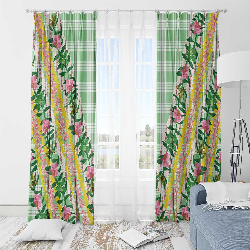 Hawaii Pikake Lokelani Plumeria Lei Window Curtain Green Palaka Motifs