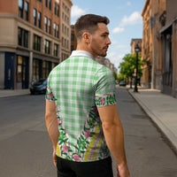 Hawaii Pikake Lokelani Plumeria Lei Zipper Polo Shirt Green Palaka Motifs