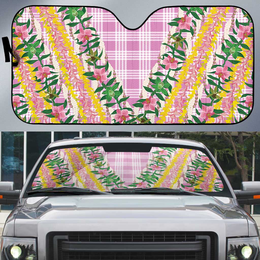 Hawaii Pikake Lokelani Plumeria Lei Auto Sun Shade Pink Palaka Motifs