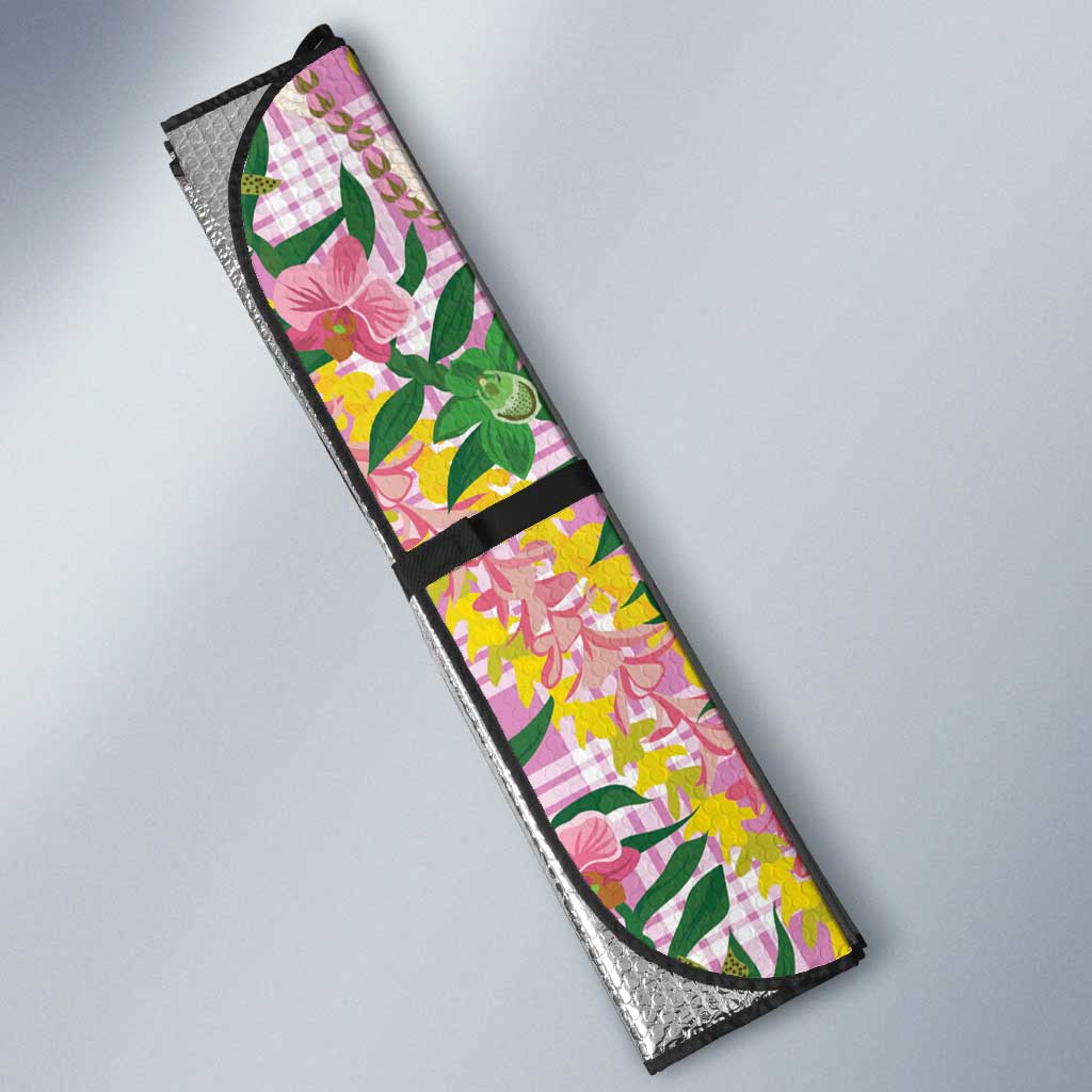 Hawaii Pikake Lokelani Plumeria Lei Auto Sun Shade Pink Palaka Motifs