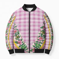 Hawaii Pikake Lokelani Plumeria Lei Bomber Puffer Jacket Pink Palaka Motifs