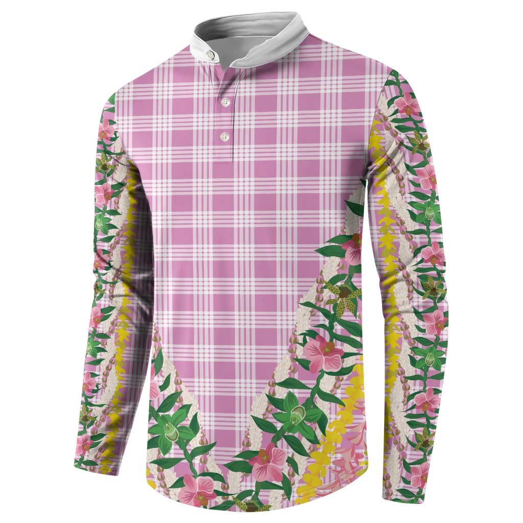 Hawaii Pikake Lokelani Plumeria Lei Button Sweatshirt Pink Palaka Motifs