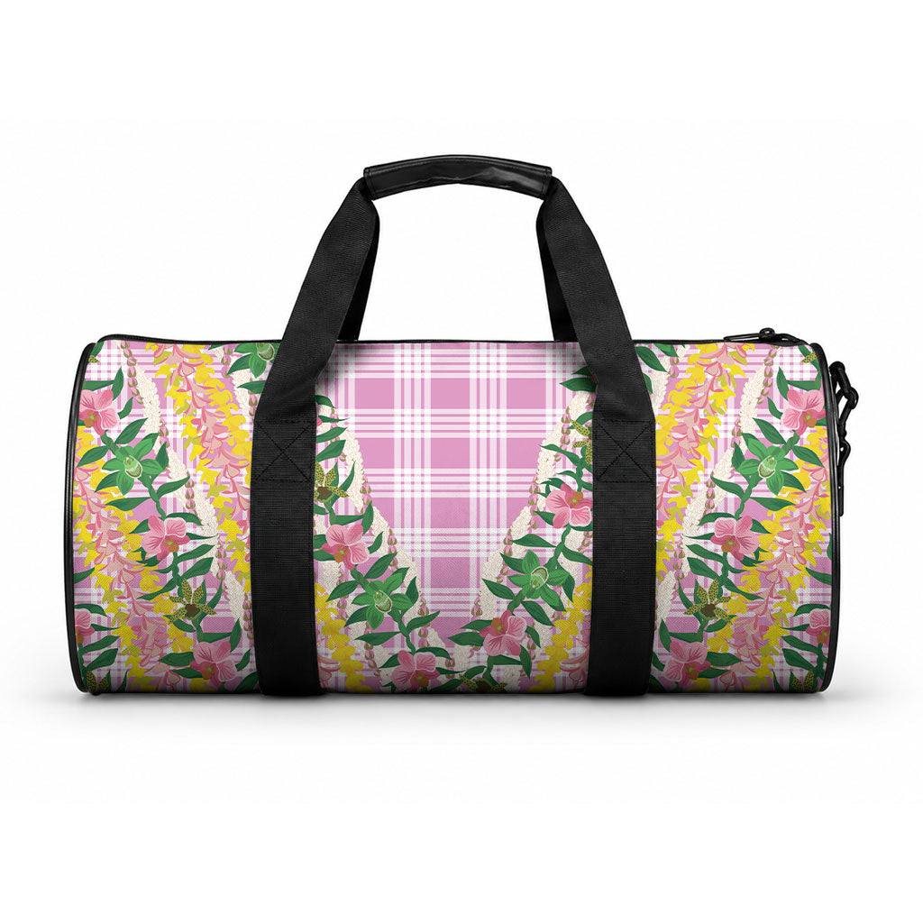 Hawaii Pikake Lokelani Plumeria Lei Duffle Bag Pink Palaka Motifs LT05 One size Pink - Polynesian Pride