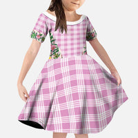 Hawaii Pikake Lokelani Plumeria Lei Family Matching Long Sleeve Bodycon Dress and Hawaiian Shirt Pink Palaka Motifs