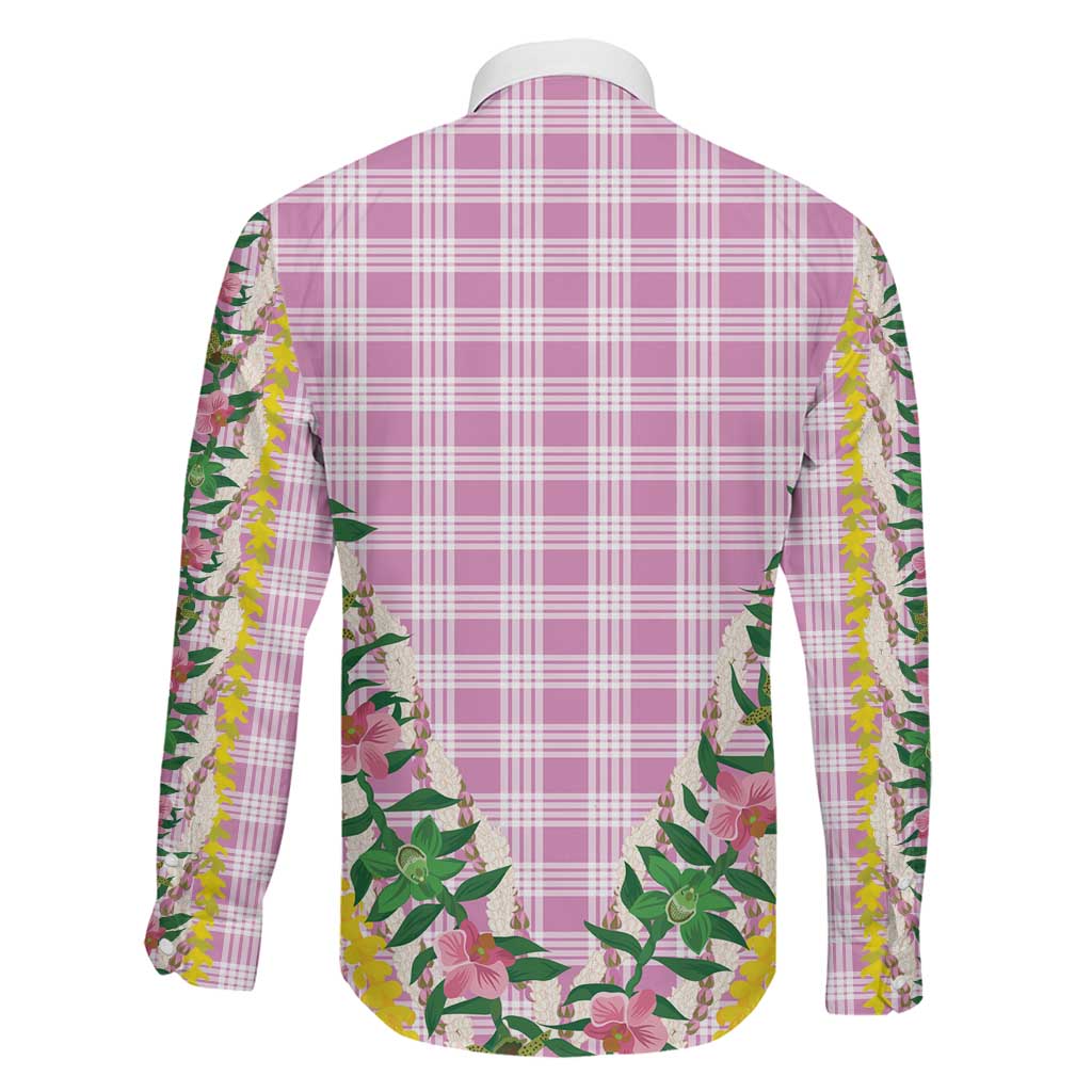 Hawaii Pikake Lokelani Plumeria Lei Family Matching Mermaid Dress and Hawaiian Shirt Pink Palaka Motifs