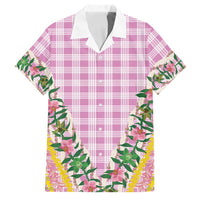 Hawaii Pikake Lokelani Plumeria Lei Family Matching Off Shoulder Maxi Dress and Hawaiian Shirt Pink Palaka Motifs