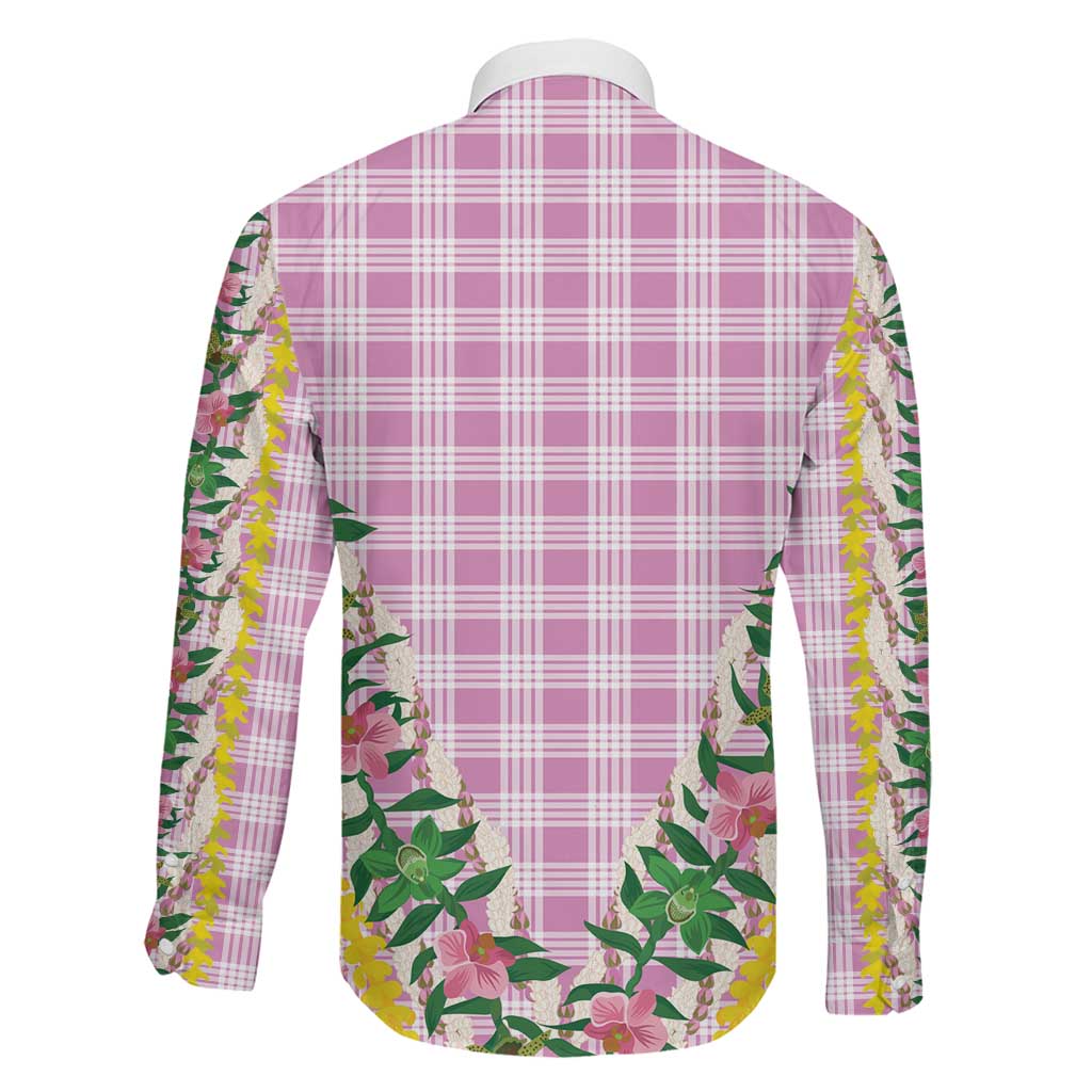 Hawaii Pikake Lokelani Plumeria Lei Family Matching Off Shoulder Maxi Dress and Hawaiian Shirt Pink Palaka Motifs