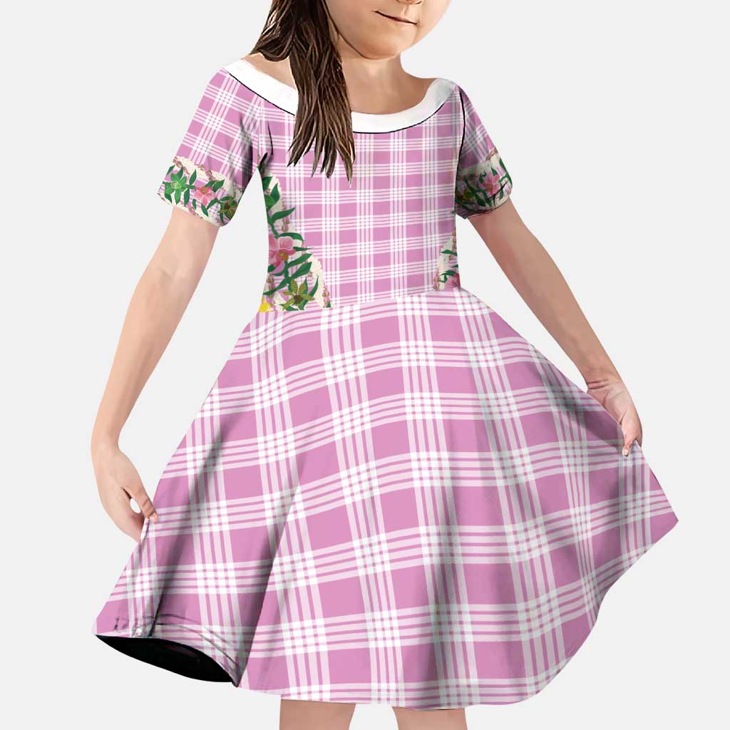 Hawaii Pikake Lokelani Plumeria Lei Family Matching Short Sleeve Bodycon Dress and Hawaiian Shirt Pink Palaka Motifs