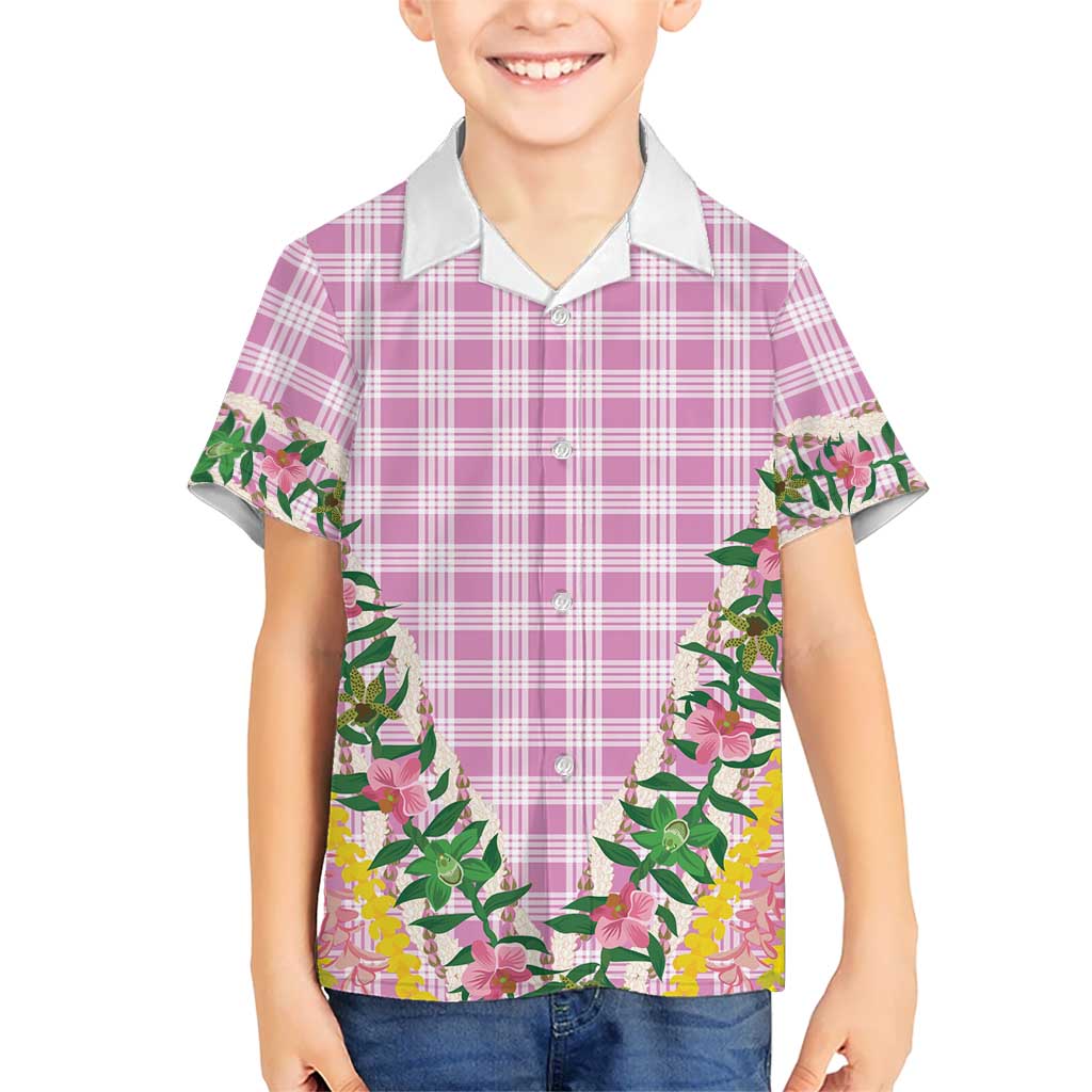 Hawaii Pikake Lokelani Plumeria Lei Family Matching Summer Maxi Dress and Hawaiian Shirt Pink Palaka Motifs