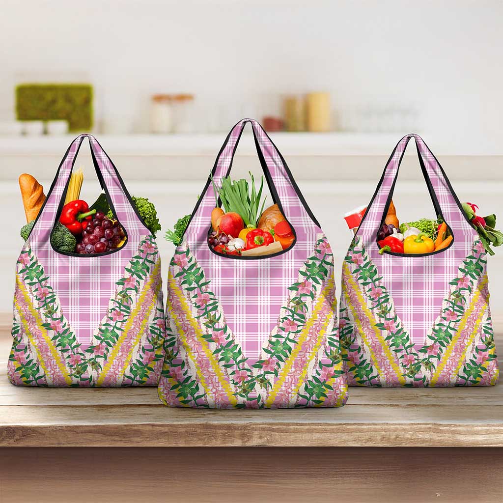 Hawaii Pikake Lokelani Plumeria Lei Grocery Bag Pink Palaka Motifs LT05 3-pack One Size Pink - Polynesian Pride