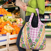 Hawaii Pikake Lokelani Plumeria Lei Grocery Bag Pink Palaka Motifs LT05 - Polynesian Pride