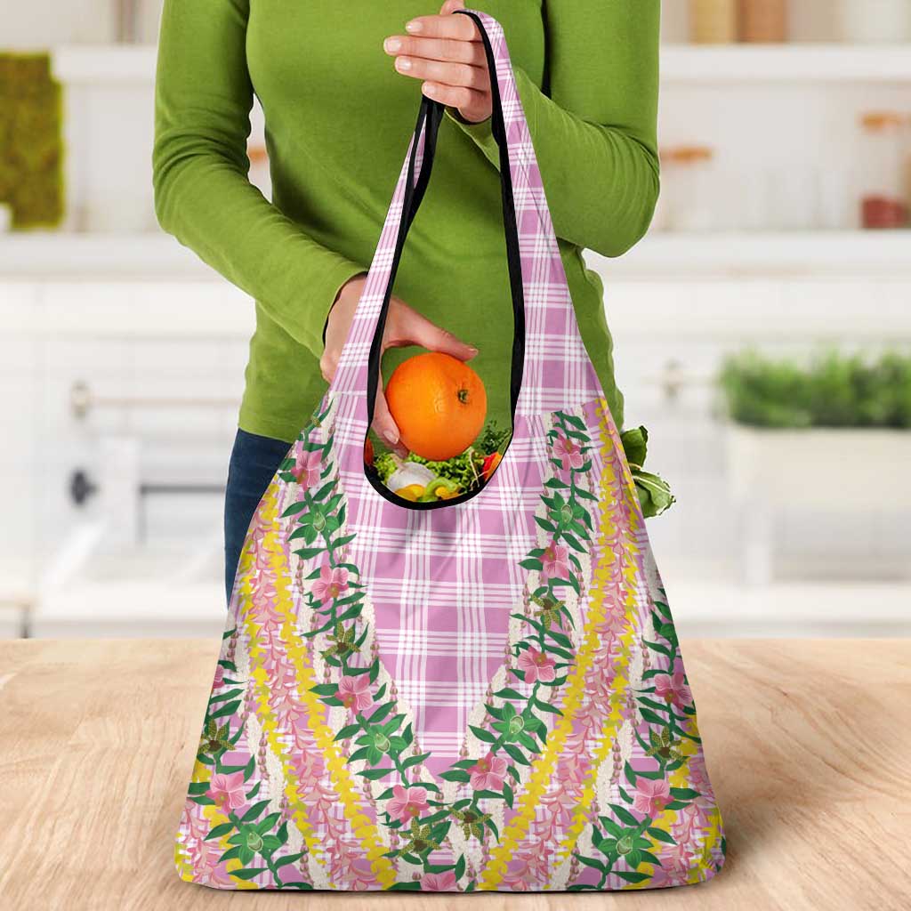 Hawaii Pikake Lokelani Plumeria Lei Grocery Bag Pink Palaka Motifs LT05 - Polynesian Pride