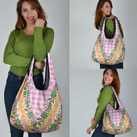 Hawaii Pikake Lokelani Plumeria Lei Grocery Bag Pink Palaka Motifs LT05 - Polynesian Pride