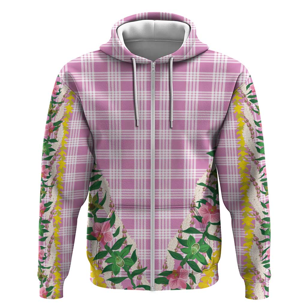 Hawaii Pikake Lokelani Plumeria Lei Hoodie Pink Palaka Motifs LT05 Zip Hoodie Pink - Polynesian Pride