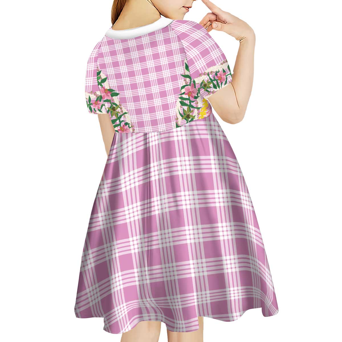 Hawaii Pikake Lokelani Plumeria Lei Kid Short Sleeve Dress Pink Palaka Motifs