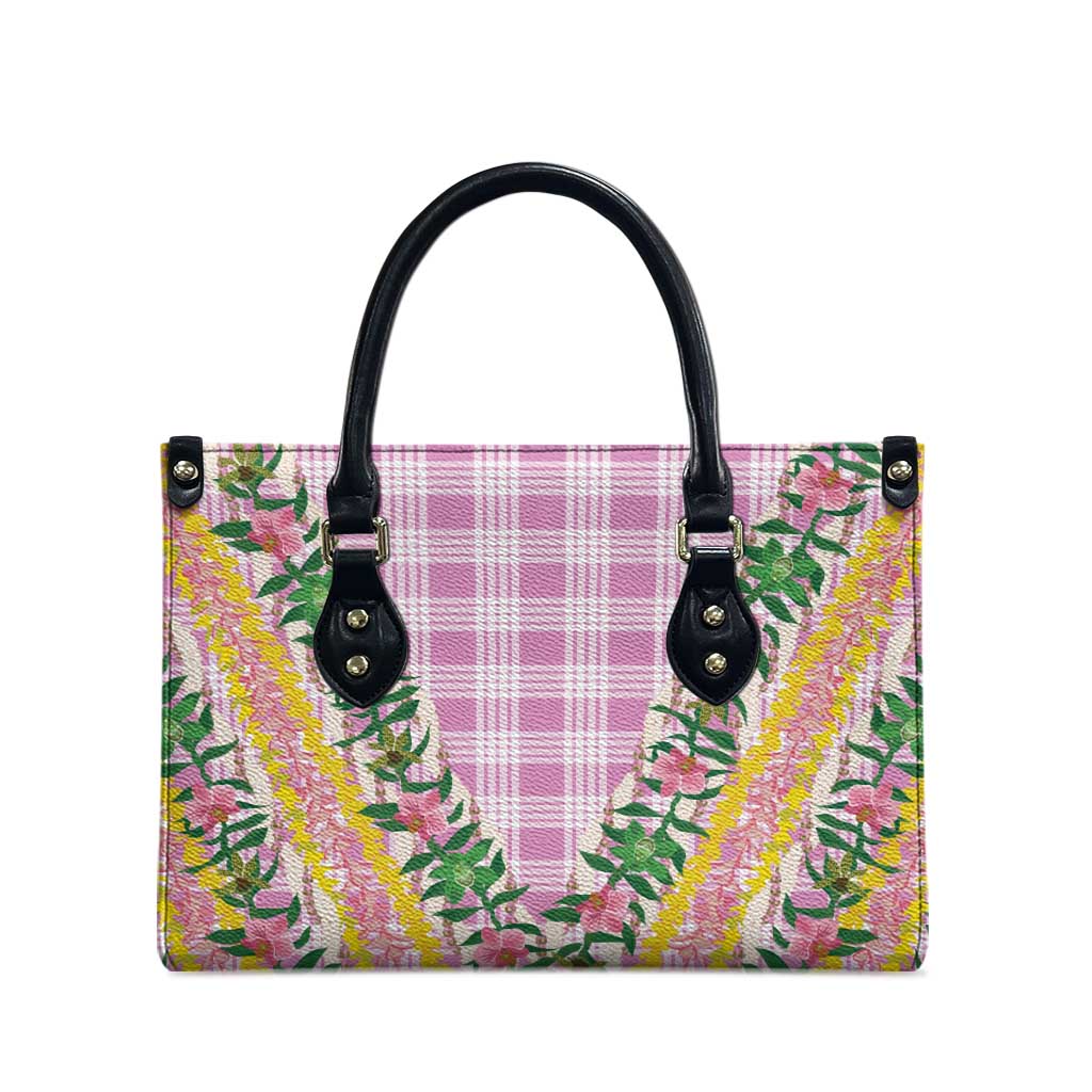 Hawaii Pikake Lokelani Plumeria Lei Leather Bag Pink Palaka Motifs