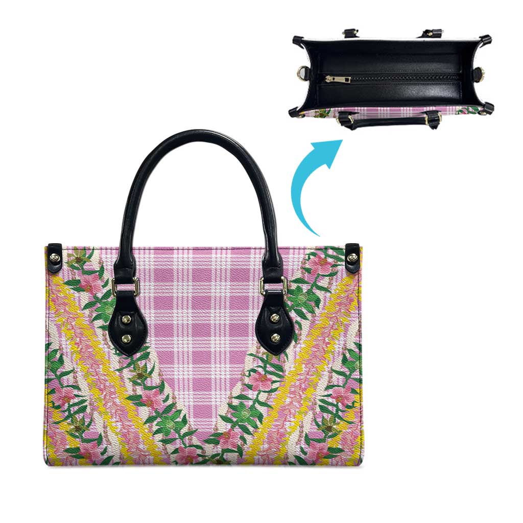 Hawaii Pikake Lokelani Plumeria Lei Leather Bag Pink Palaka Motifs