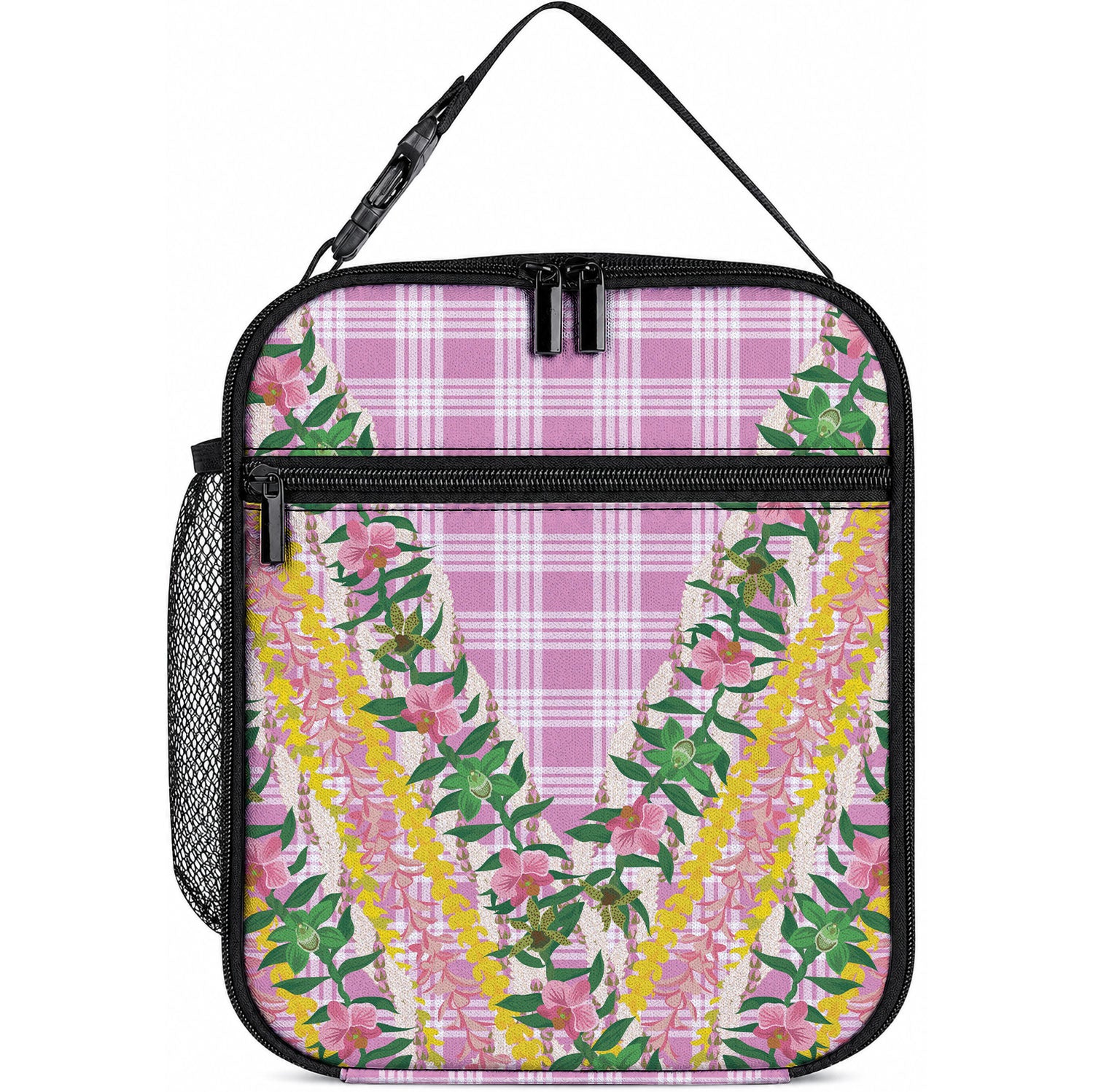 Hawaii Pikake Lokelani Plumeria Lei Lunch Bag Pink Palaka Motifs