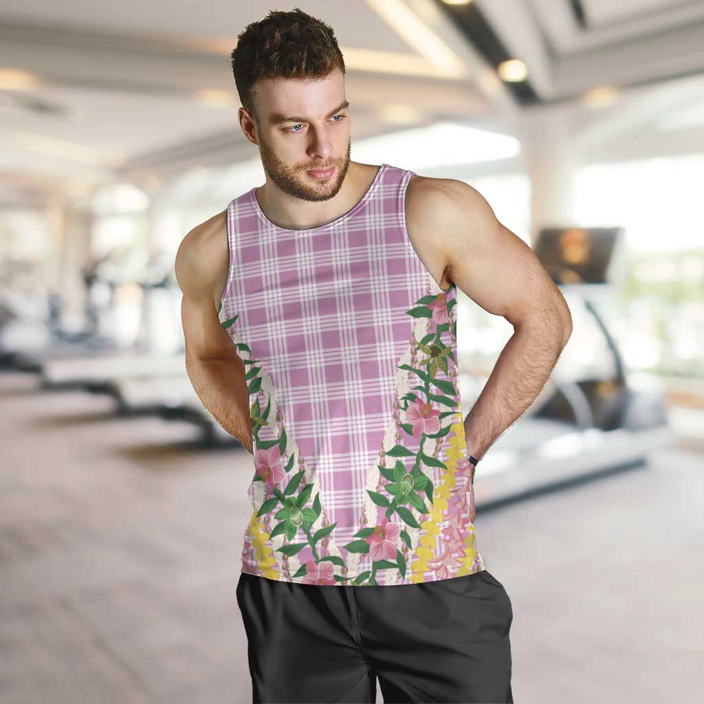 Hawaii Pikake Lokelani Plumeria Lei Men Tank Top Pink Palaka Motifs