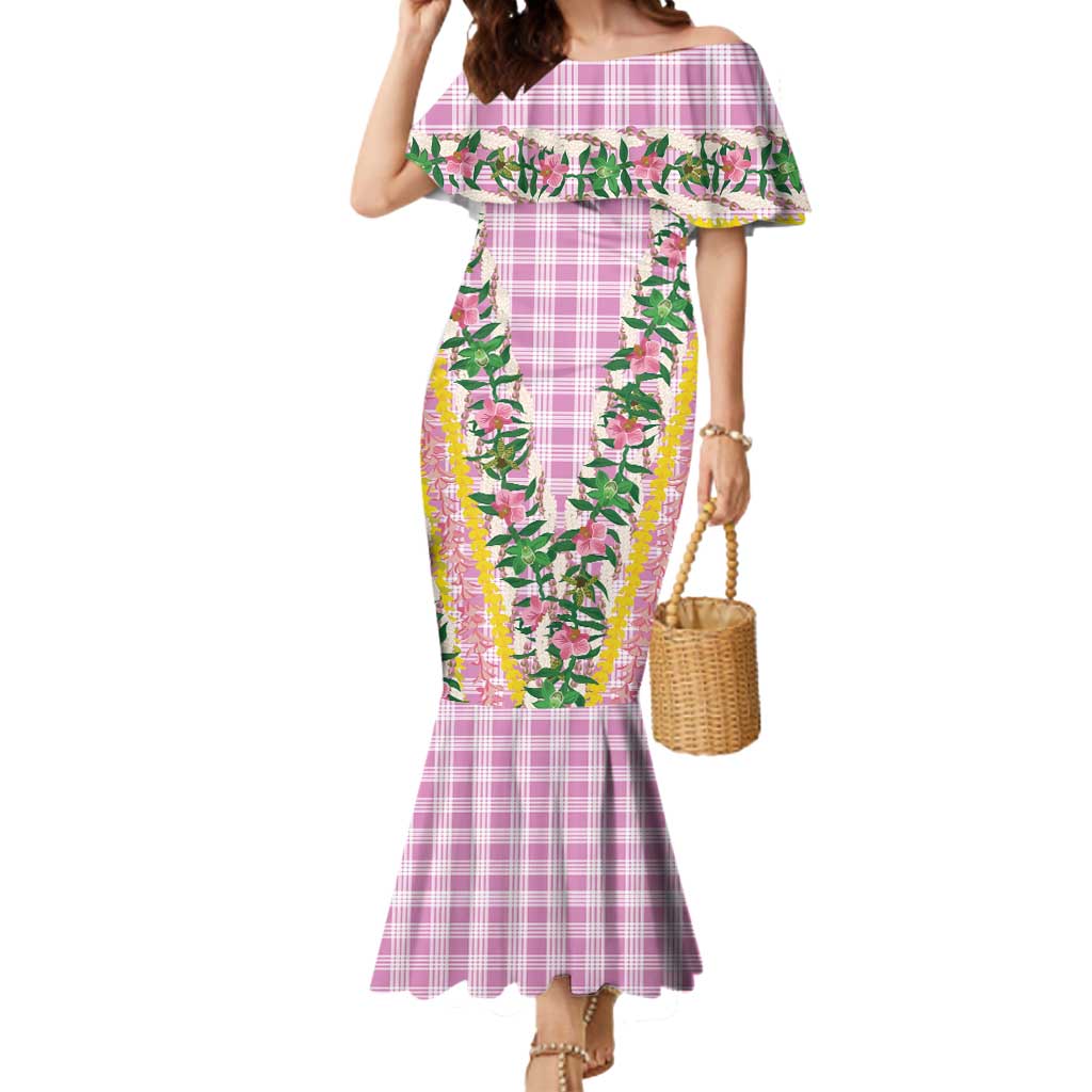 Hawaii Pikake Lokelani Plumeria Lei Mermaid Dress Pink Palaka Motifs