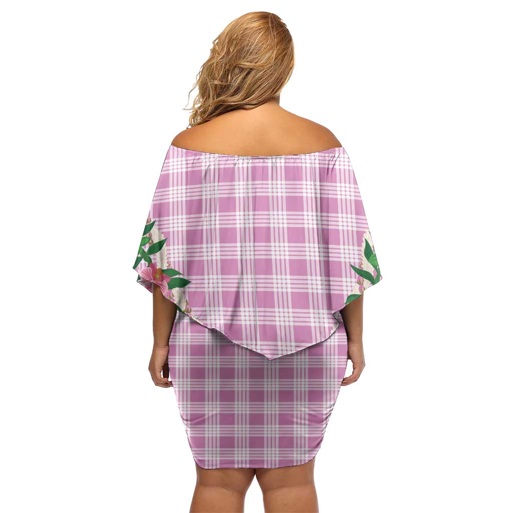 Hawaii Pikake Lokelani Plumeria Lei Off Shoulder Short Dress Pink Palaka Motifs LT05 - Polynesian Pride
