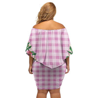 Hawaii Pikake Lokelani Plumeria Lei Off Shoulder Short Dress Pink Palaka Motifs LT05 - Polynesian Pride