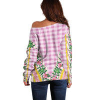 Hawaii Pikake Lokelani Plumeria Lei Off Shoulder Sweater Pink Palaka Motifs LT05 - Polynesian Pride