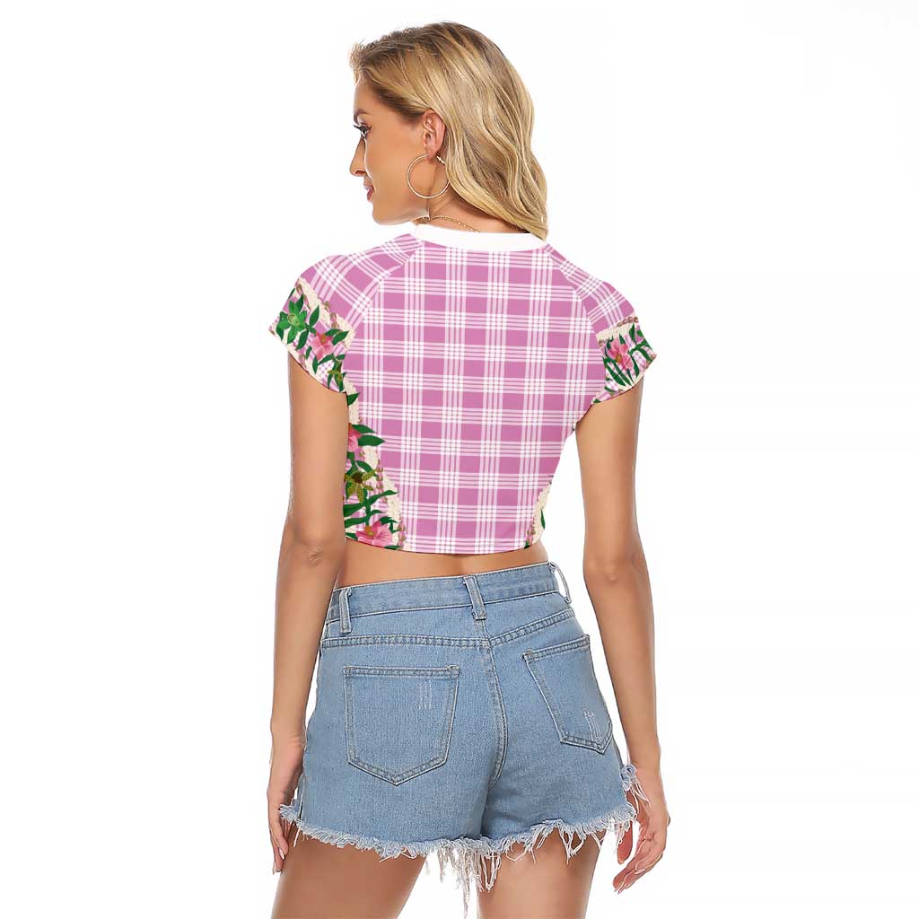 Hawaii Pikake Lokelani Plumeria Lei Raglan Cropped T Shirt Pink Palaka Motifs