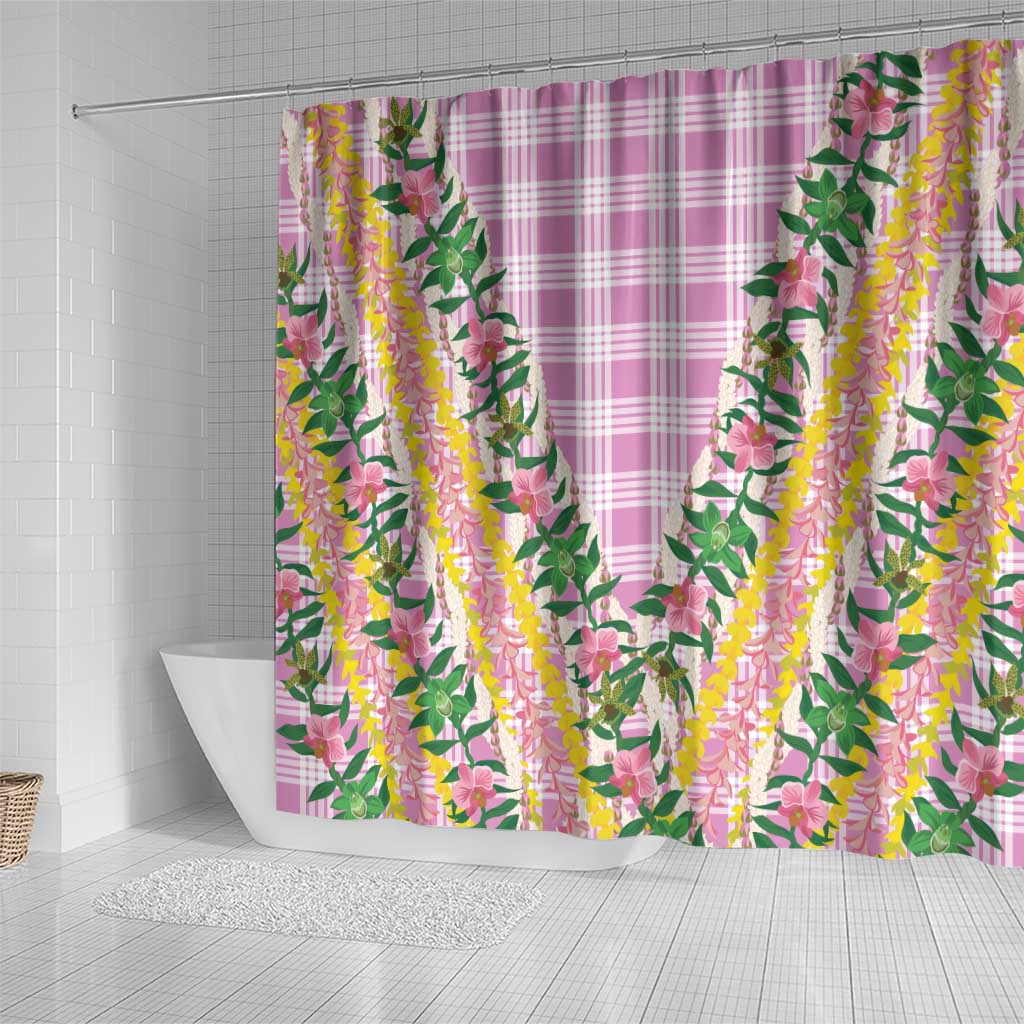 Hawaii Pikake Lokelani Plumeria Lei Shower Curtain Pink Palaka Motifs LT05 - Polynesian Pride
