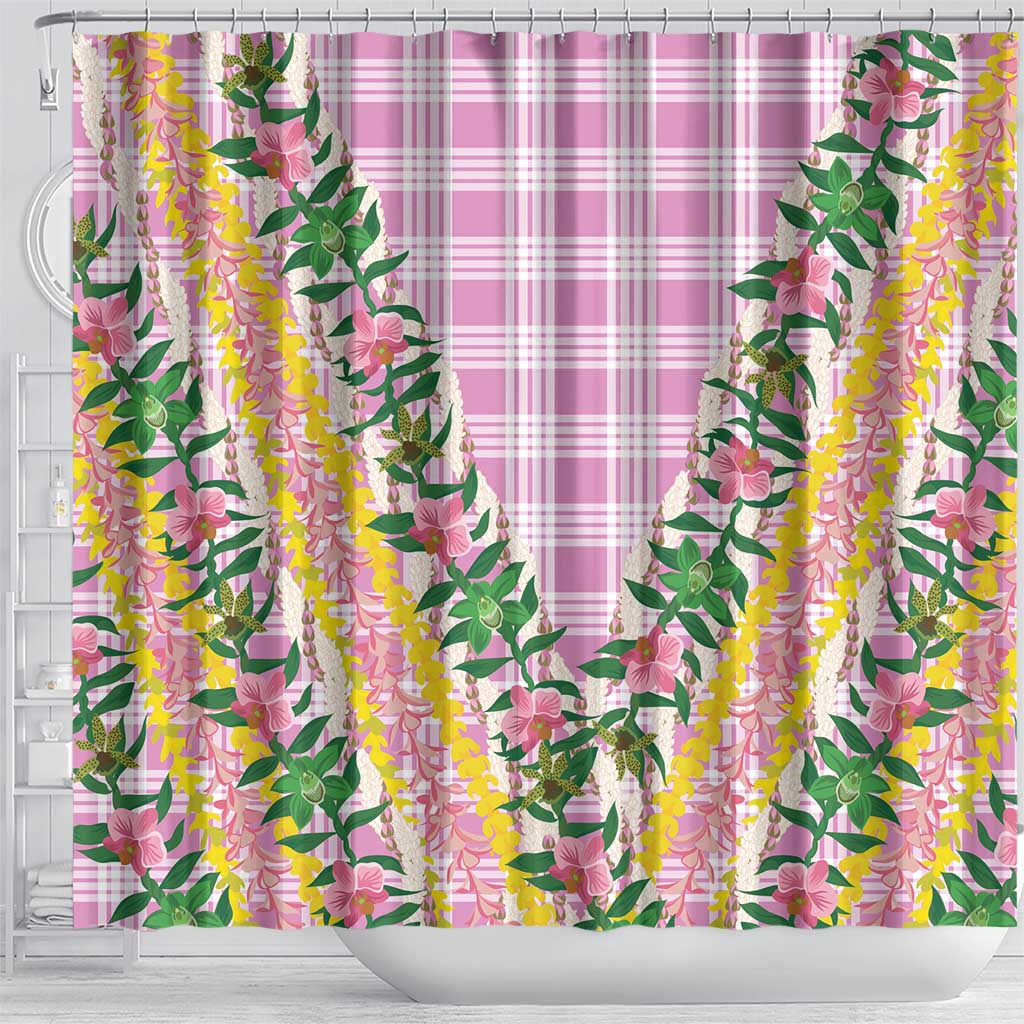 Hawaii Pikake Lokelani Plumeria Lei Shower Curtain Pink Palaka Motifs LT05 - Polynesian Pride