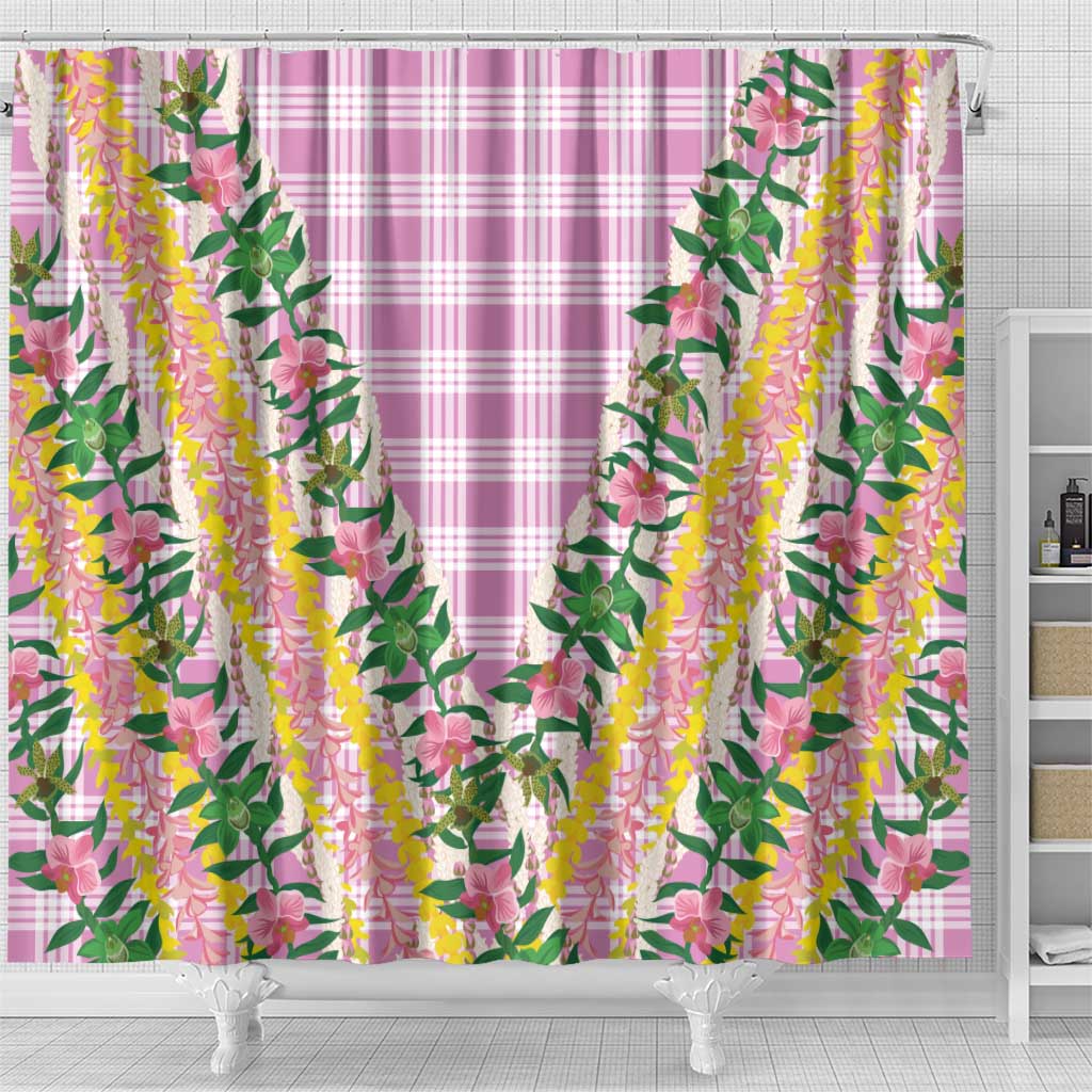Hawaii Pikake Lokelani Plumeria Lei Shower Curtain Pink Palaka Motifs LT05 - Polynesian Pride